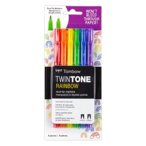 Marcadores TwinTone, paquete de 6 arcoíris Tombow