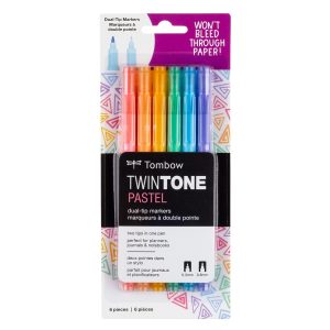 Marcadores base agua TwinTone, paquete de 6, pastel Tombow